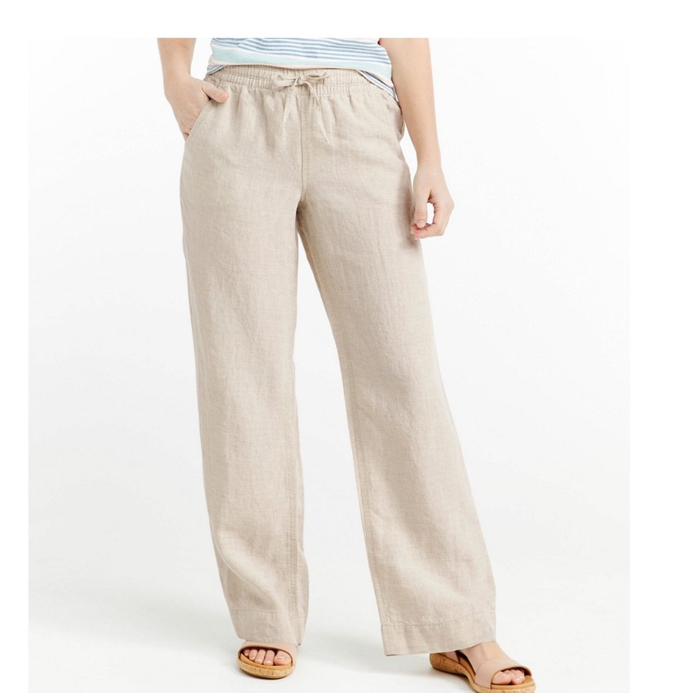 L.L. Bean Women's Natural Linen Wide-Leg Pants